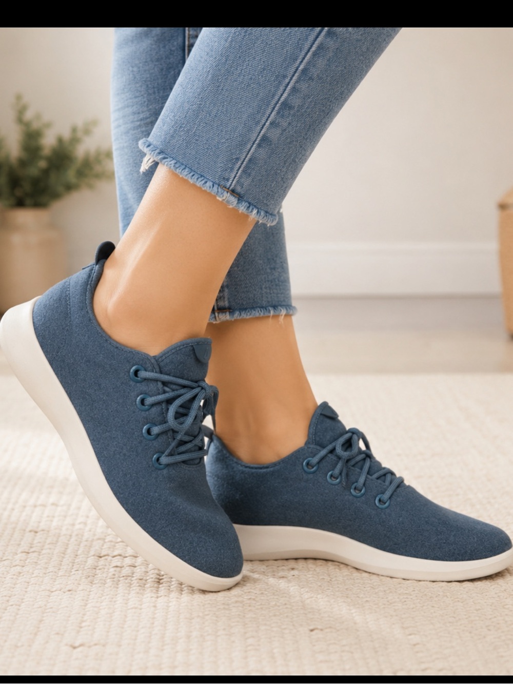 Allbirds Blue and White Wool Running Sneakers with Streamlined Design